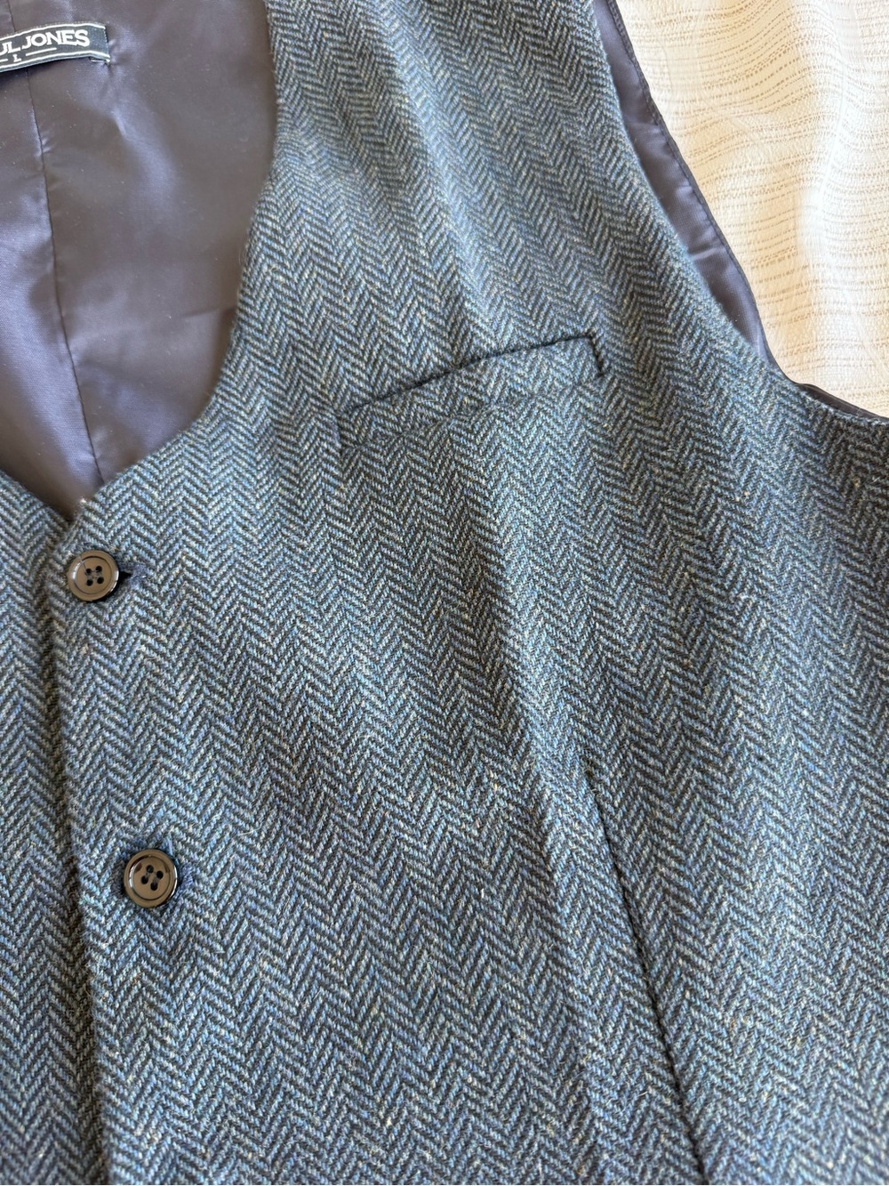 Green Herringbone Wool Vest